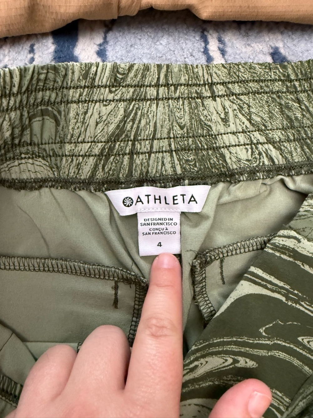 ATHLETA lot of TWO athletic joggers pants Brooklyn green swirl and tan pull on 4 - Picture 6 of 11